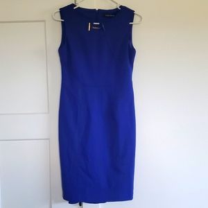 Bright Blue Business Dress with Gold Accent